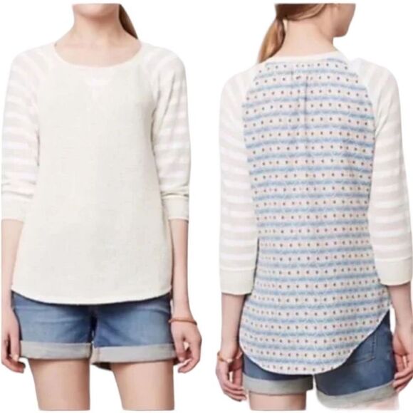 Anthropologie One September Sweater Cream Knit 3/4 Sleeve Blouse Size Small - Picture 1 of 7